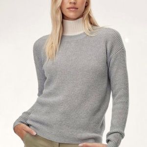 Aritzia Wilfred Free Wool Waffle Knit Light Blue Crewneck Italian‎ Yarn Size XS